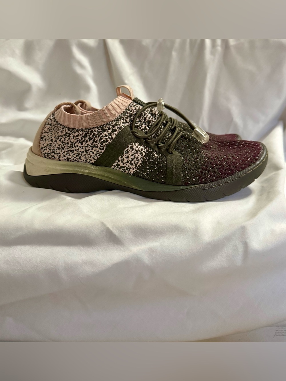 Bionica Two-Tone Knit Slip-On Sneaker in Pink and Olive